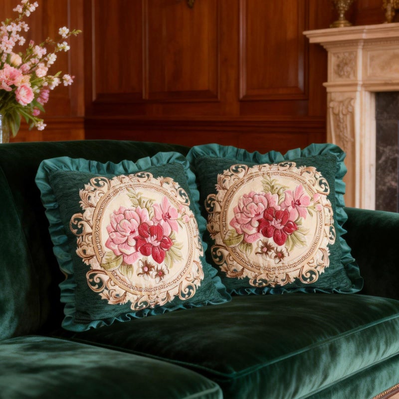 Qupace Set of 2 Spring Green Pillow Covers for Sofa Couchï¼ŒVintage Floral Pillow Covers 18x18in for Living Roomï¼ŒRetro Cushion Cover 18x18in for Bedroom - Image 3