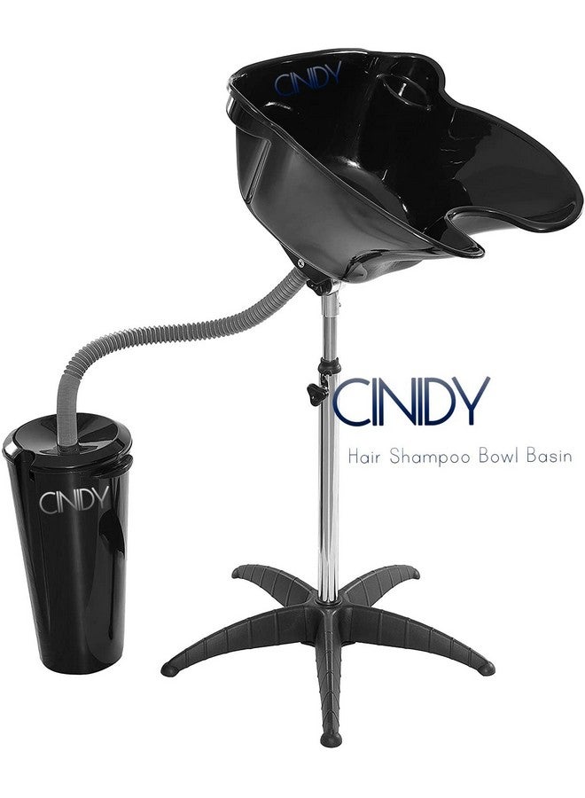 CINIDY Hair Washing Sink, Portable Height Adjustable Salon Deep Shampoo Basin Sink Hair Washing Bowl with Drain Hose for Home Barber Shop Beauty Salon Spa Equipment (Black basin) - Image 3