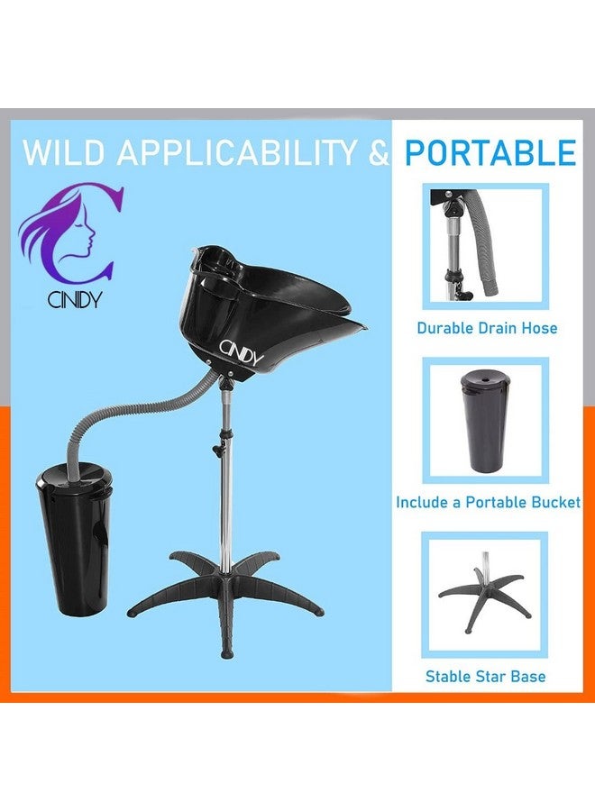 CINIDY Hair Washing Sink, Portable Height Adjustable Salon Deep Shampoo Basin Sink Hair Washing Bowl with Drain Hose for Home Barber Shop Beauty Salon Spa Equipment (Black basin) - Image 2