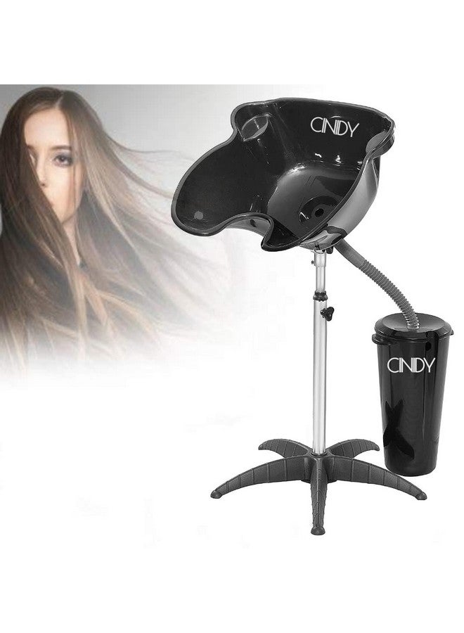 CINIDY Hair Washing Sink, Portable Height Adjustable Salon Deep Shampoo Basin Sink Hair Washing Bowl with Drain Hose for Home Barber Shop Beauty Salon Spa Equipment (Black basin) - Image 1