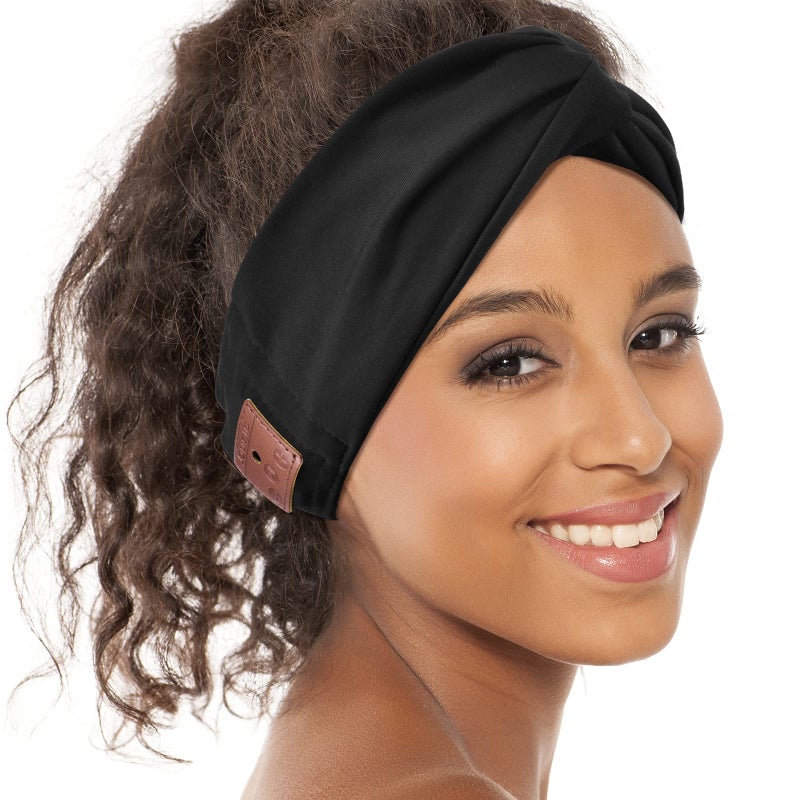 BULYPAZY Bluetooth Headband Headphones for Women, Wireless Headband Headphones with HD Speakers, Fashion Black Head Band with Knotted/Twist Design for Yoga, Workout, Running, Sports, Fitness (Black) - Image 1