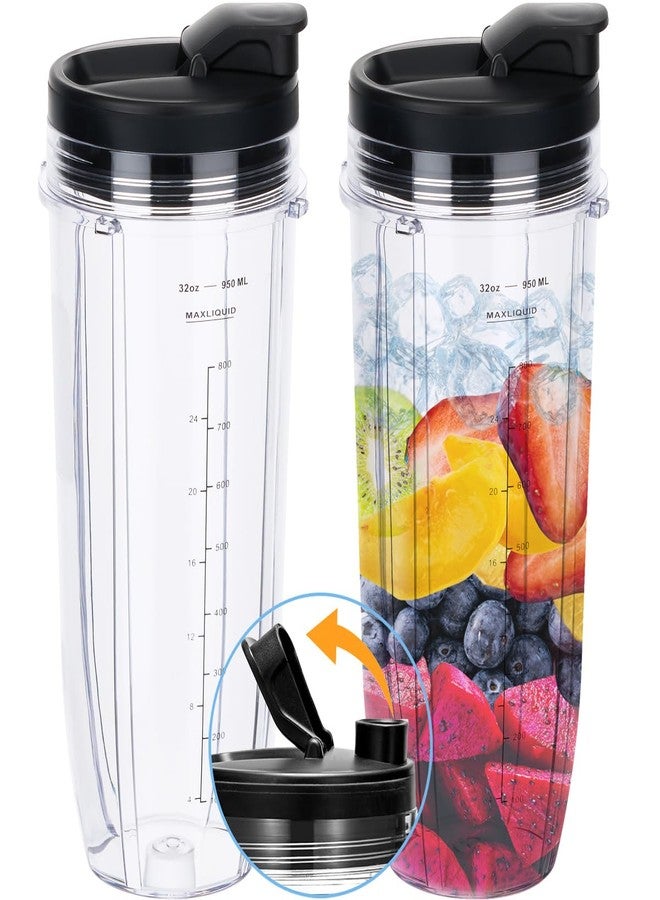 ABTER Replacement 32oz Blender Cup with Sip & Seal Lid For Nutri Ninja BL450 BL454 Bl455 BL456 BL480 BL481 BL482 BL490 BL640 BL642 BL682 SS101 SS401 SS351 Nutri Ninja Auto IQ Series Blenders, 2-Pack … - Image 1