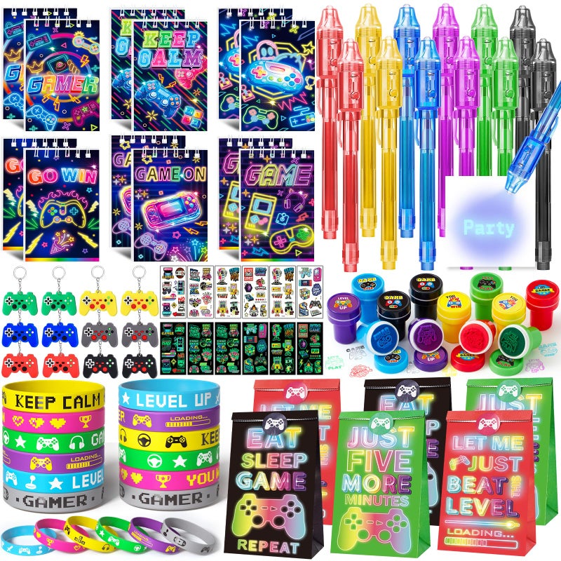 SNLN Video Game Party Favors Gamer Birthday Supplies Kids Notebook Invisible Ink Pen Paper Bag Silicone Bracelet Stamper Keychain Glow Tattoo Sticker Gaming Game On Party Favors Goodie Stuffers Decor - Image 2