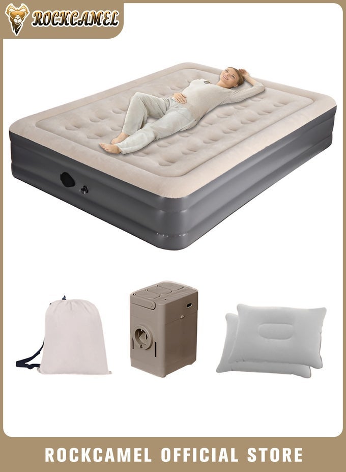 DOUBLE SELF-INFLATING MATTRESS, PORTABLE INFLATABLE BED WITH BUILT-IN AIR PUMP, CAN BE INFLATED AND DEFLATED QUICKLY, IDEAL FOR HOME, GUESTS, CAMPING, TRAVEL, AND OUTDOOR USE 198*152*40CM