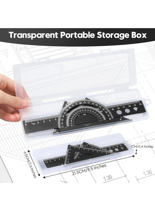 MSDADA Triangle Ruler, Protractor, Square and Ruler Set, 4 Pieces Aluminum Alloy Ruler, Metal Drafting Ruler Kit, Geometric Protractor for Student, School, Home, Office (Black, 20cm/7.87inch) - Image 3