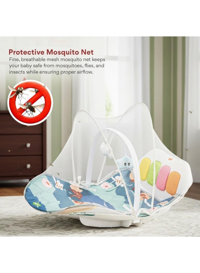 BAYBEE 4 in 1 Baby Play Gym & Rocker for Babies | Portable Baby Playgym for New Born with Rocking Function, Mosquito net, Lights, Music & Toys | Indoor Activity Baby Rocker for 0 to 24 Months Boys Girls Blue - Image 1