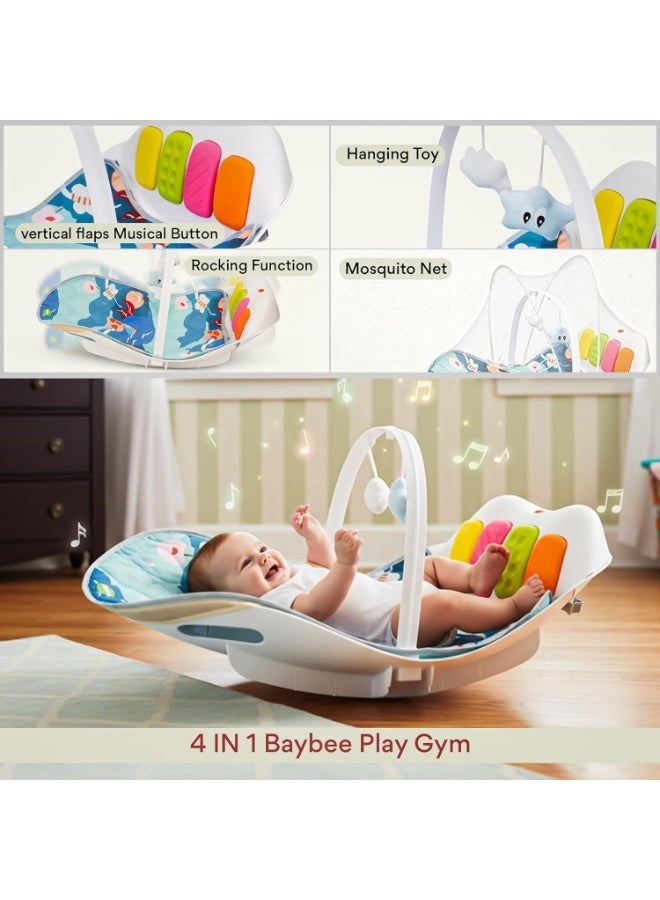BAYBEE 4 in 1 Baby Play Gym & Rocker for Babies | Portable Baby Playgym for New Born with Rocking Function, Mosquito net, Lights, Music & Toys | Indoor Activity Baby Rocker for 0 to 24 Months Boys Girls Blue - Image 3