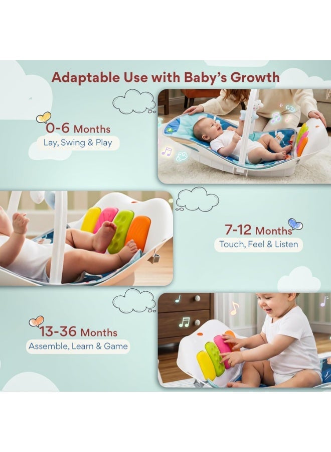 BAYBEE 4 in 1 Baby Play Gym & Rocker for Babies | Portable Baby Playgym for New Born with Rocking Function, Mosquito net, Lights, Music & Toys | Indoor Activity Baby Rocker for 0 to 24 Months Boys Girls Blue - Image 4