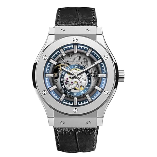 Daniel Hechter Paris Squelettique Collection Skeleton Dial Automatic Watch for Men - 24-Hour Subdial & Marker and Leather Strap - DHM1034-33 - Image 1