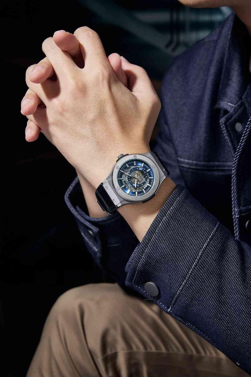Daniel Hechter Paris Squelettique Collection Skeleton Dial Automatic Watch for Men - 24-Hour Subdial & Marker and Leather Strap - DHM1034-33 - Image 2