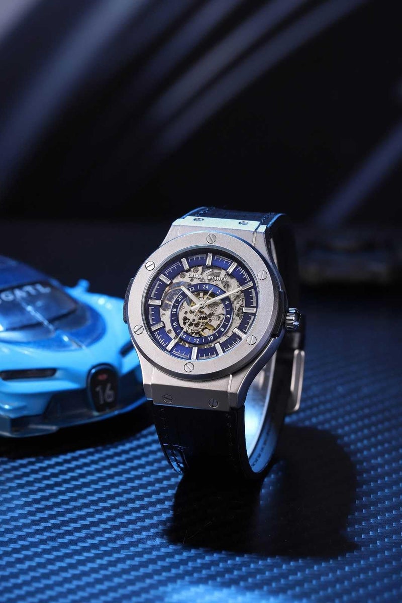 Daniel Hechter Paris Squelettique Collection Skeleton Dial Automatic Watch for Men - 24-Hour Subdial & Marker and Leather Strap - DHM1034-33 - Image 3