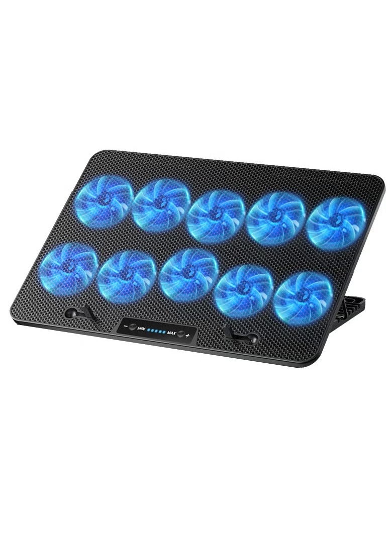 Laptop Cooling Pad, Laptop Cooler with 10 Quiet Fans Compatible with major laptop sizes form Normal to gaming, LED Display Fan Speed, 7 Height Stands - Image 1