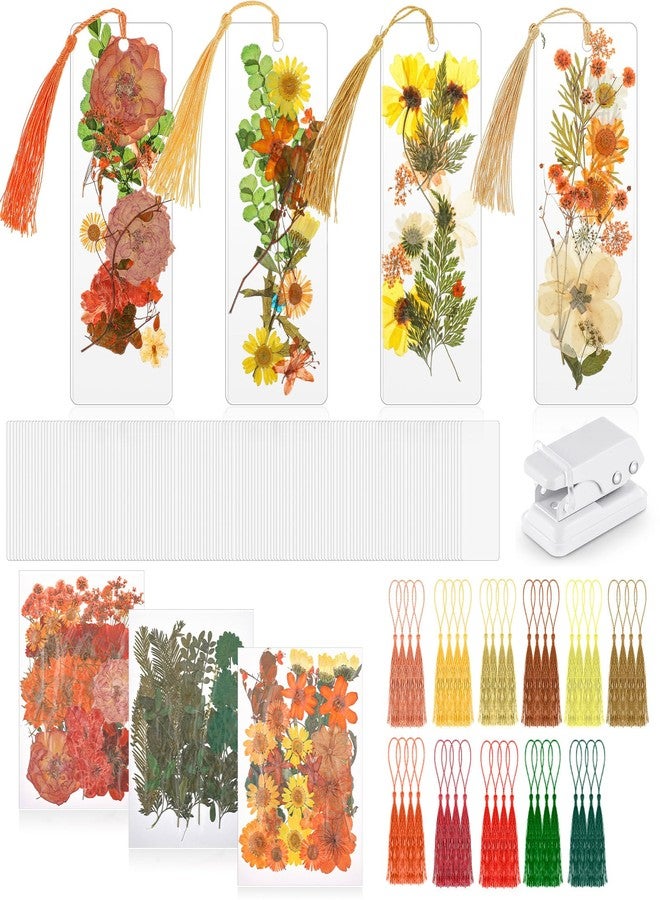 Fuyoooo 150 Pcs Dried Flower Bookmark Making Kit, DIY Pressed Flower Transparent Bookmark Laminating Pouches 2 x 6 Inch DIY Projects Party Favor Gift Tag Bulk for Book Lovers (Orange Yellow Color) - Image 1