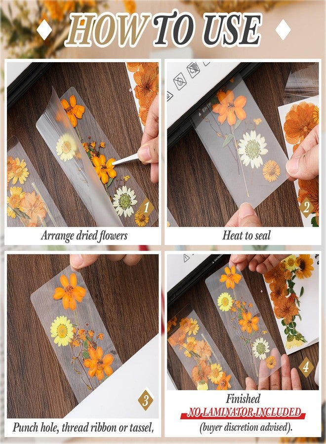 Fuyoooo 150 Pcs Dried Flower Bookmark Making Kit, DIY Pressed Flower Transparent Bookmark Laminating Pouches 2 x 6 Inch DIY Projects Party Favor Gift Tag Bulk for Book Lovers (Orange Yellow Color) - Image 4
