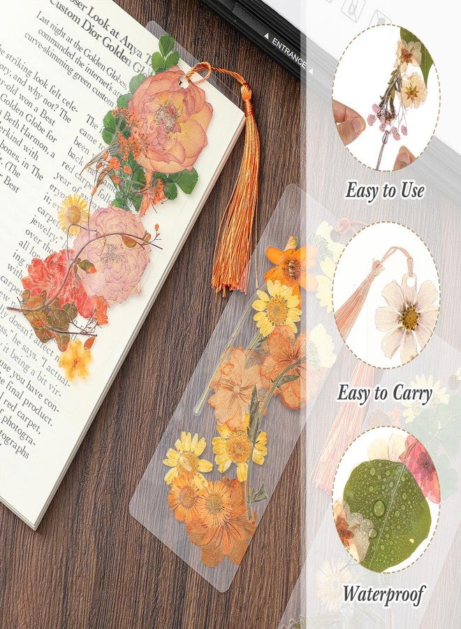 Fuyoooo 150 Pcs Dried Flower Bookmark Making Kit, DIY Pressed Flower Transparent Bookmark Laminating Pouches 2 x 6 Inch DIY Projects Party Favor Gift Tag Bulk for Book Lovers (Orange Yellow Color) - Image 3
