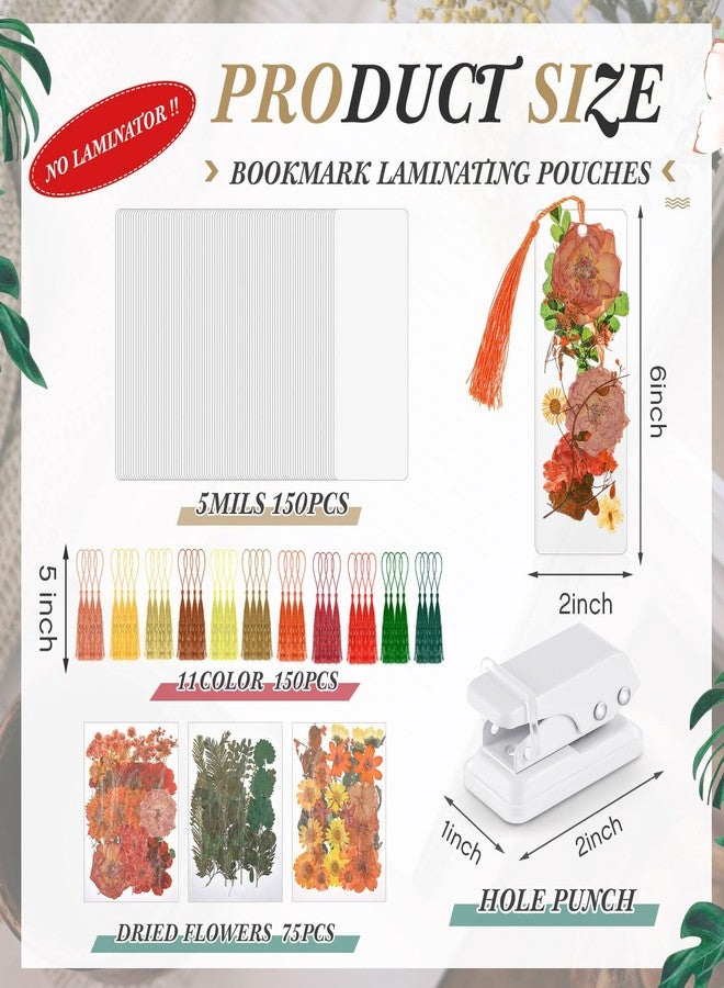 Fuyoooo 150 Pcs Dried Flower Bookmark Making Kit, DIY Pressed Flower Transparent Bookmark Laminating Pouches 2 x 6 Inch DIY Projects Party Favor Gift Tag Bulk for Book Lovers (Orange Yellow Color) - Image 2