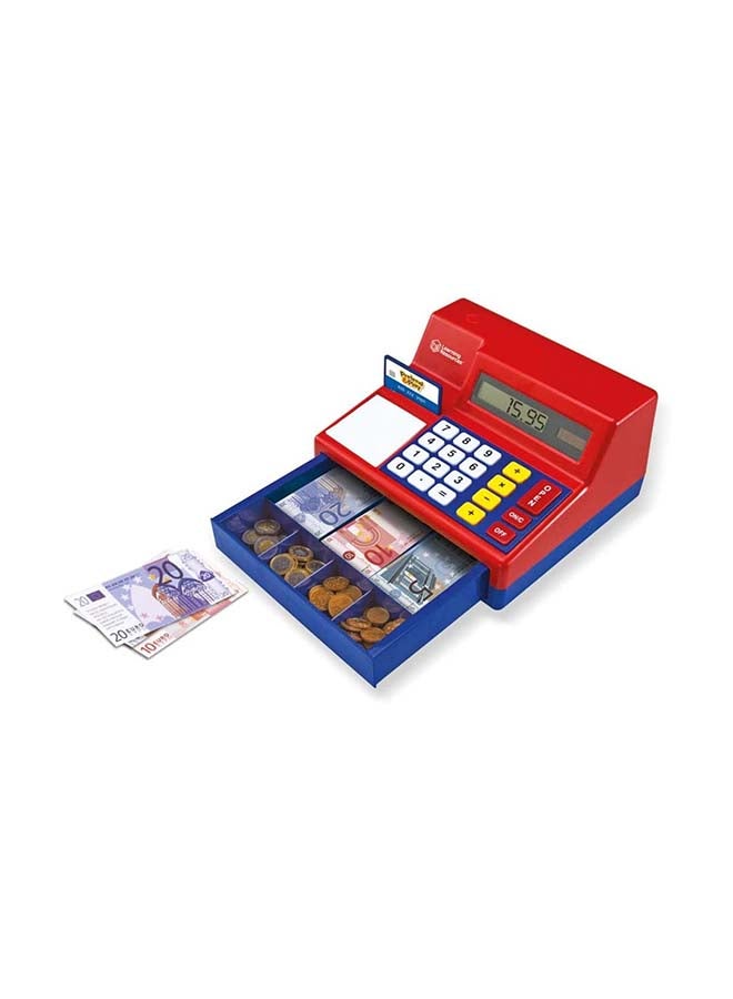 Learning Resources Calculator Cash Register (Euro Currency, Solar Powered, Blue/Grey, Ages 3+) - Image 1