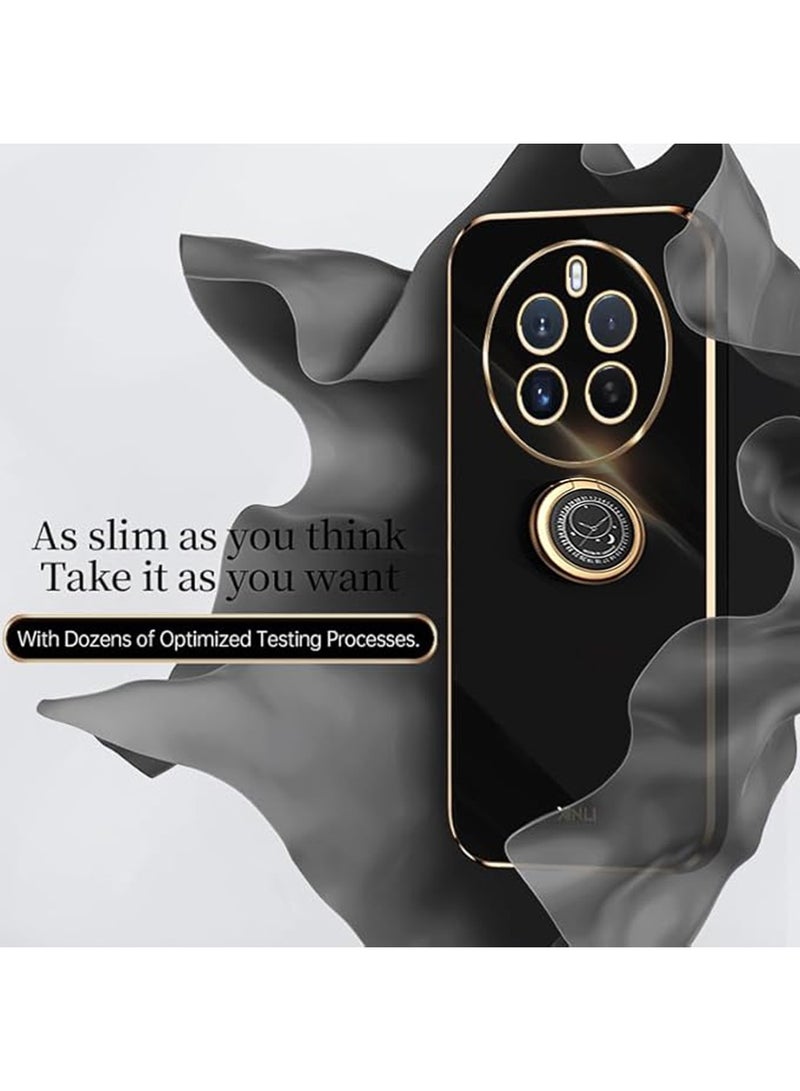 Case Cover for Realme 12 Pro 5G / Realme 12 Pro Plus 5G,Soft TPU Shockproof 360 Degree Ring Holder Kickstand Slim Plated Phone Case Cover-Black - Image 3