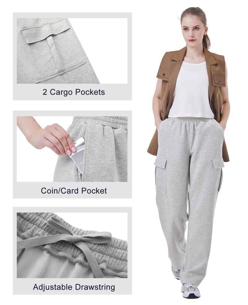 TTZ Womenâ€™s Tall Cargo Sweatpants 32"/34" Inseam Extra Long Soft Stretch Lounge Pants for Tall Women Light Grey - Image 4