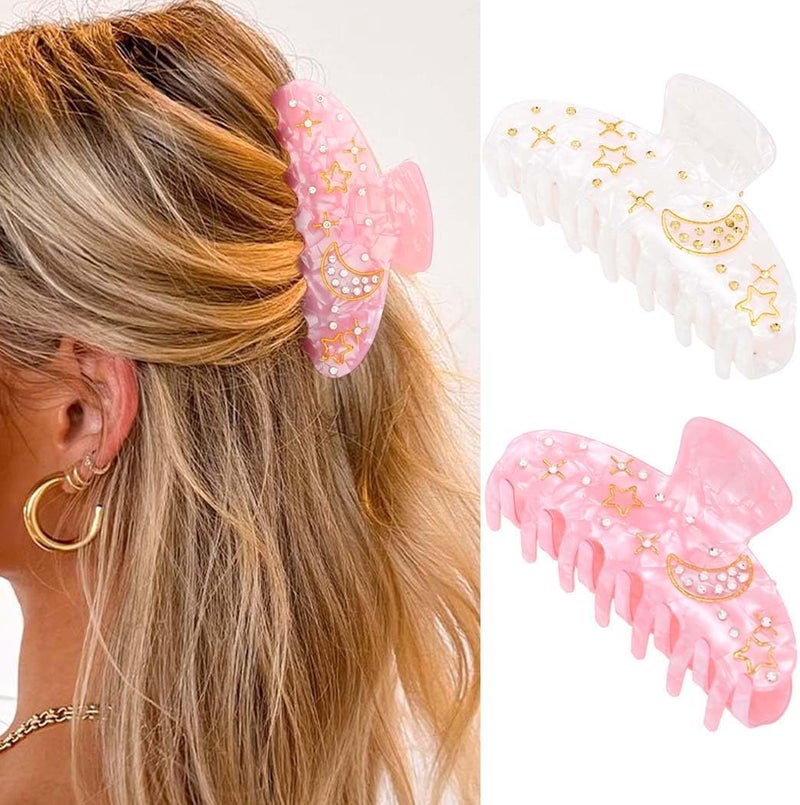 KASTWAVE 2 Pack Acrylic Hair Claw Clips, 3.1 Inch Medium Hair Grips, Cute Pink and White Jaw Clamps, Non Slip Hair Accessories for Women Girls, Strong Hold Barrette for Thin Thick Hair - Image 1