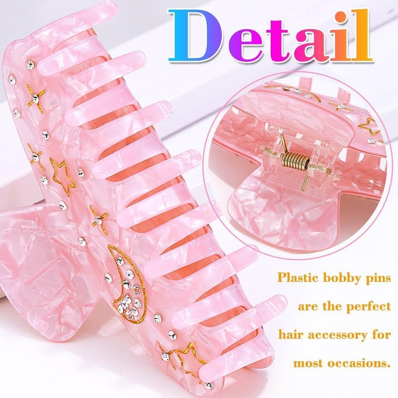 KASTWAVE 2 Pack Acrylic Hair Claw Clips, 3.1 Inch Medium Hair Grips, Cute Pink and White Jaw Clamps, Non Slip Hair Accessories for Women Girls, Strong Hold Barrette for Thin Thick Hair - Image 4