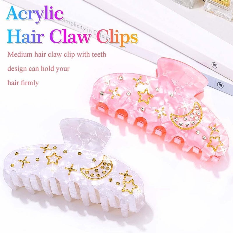 KASTWAVE 2 Pack Acrylic Hair Claw Clips, 3.1 Inch Medium Hair Grips, Cute Pink and White Jaw Clamps, Non Slip Hair Accessories for Women Girls, Strong Hold Barrette for Thin Thick Hair - Image 2
