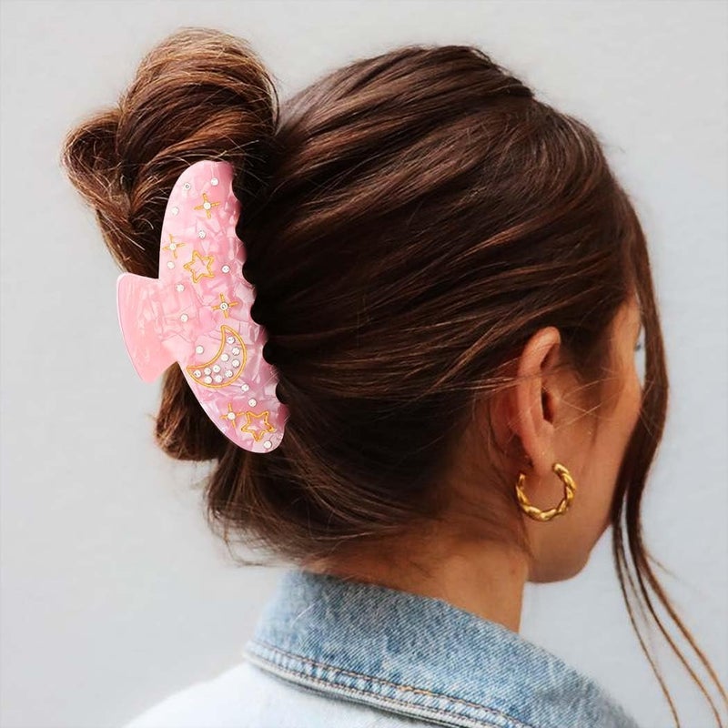 KASTWAVE 2 Pack Acrylic Hair Claw Clips, 3.1 Inch Medium Hair Grips, Cute Pink and White Jaw Clamps, Non Slip Hair Accessories for Women Girls, Strong Hold Barrette for Thin Thick Hair - Image 3
