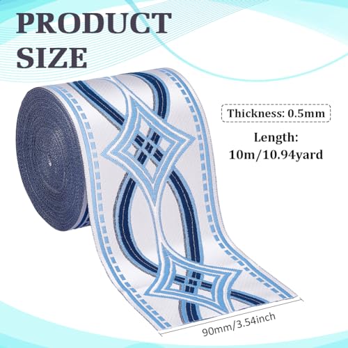 FINGERINSPIRE 11 Yards Drapery Trim Jacquard Ribbon Blue Ethnic Style Jacquard Ribbon 3-1/2Inch(90mm) Wide Polyester Rhombus Curtain Trim Tape for Your Drapes Curtains Drapery Banding Trim Tape - Image 2