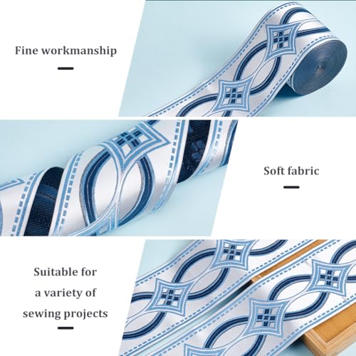 FINGERINSPIRE 11 Yards Drapery Trim Jacquard Ribbon Blue Ethnic Style Jacquard Ribbon 3-1/2Inch(90mm) Wide Polyester Rhombus Curtain Trim Tape for Your Drapes Curtains Drapery Banding Trim Tape - Image 4