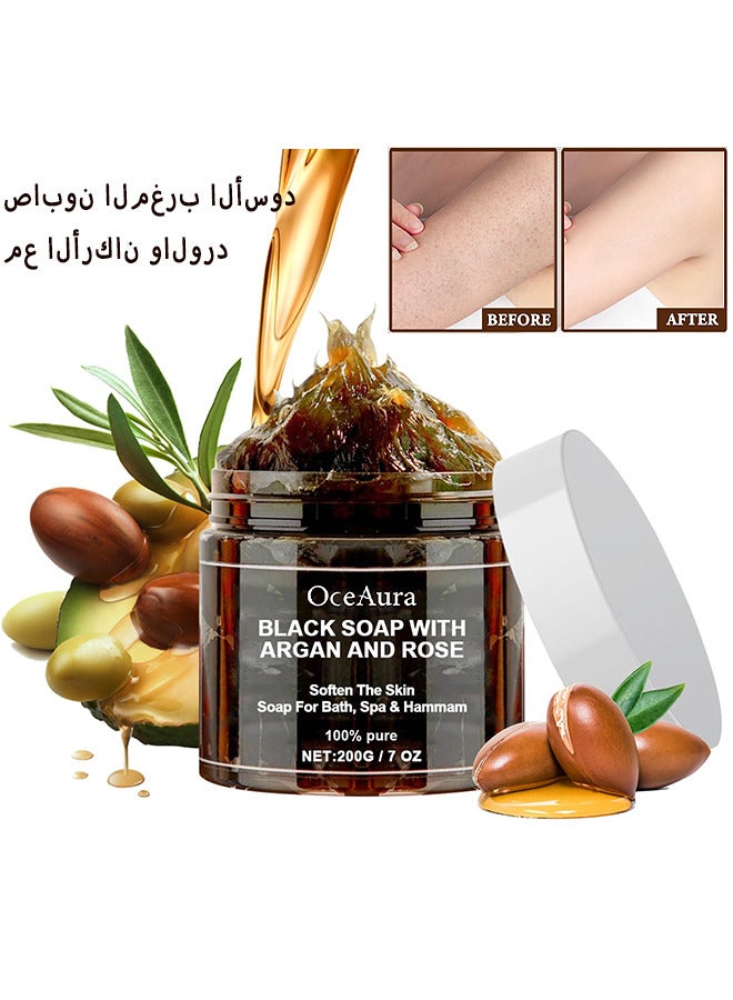OceAura Zawina Morocco Black Beldi Soap, Black Soap With Argan And Rose, Zawina Morocco Body Scrub, Body Exfoliator Scrub, Moroccan Black Soap With Organic Argan, Beldi Soap, Black Moroccan Soap - Image 1