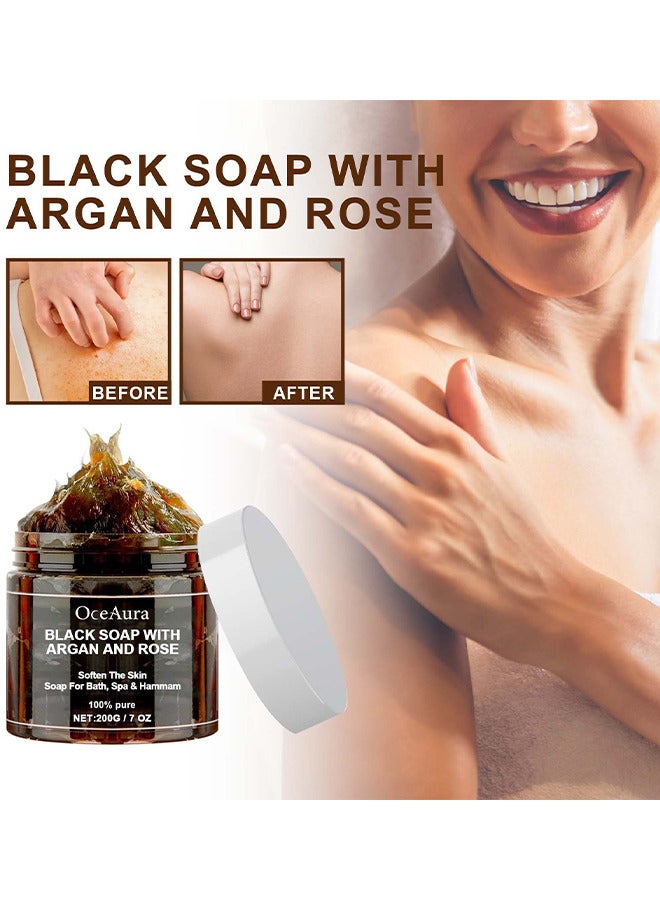 OceAura Zawina Morocco Black Beldi Soap, Black Soap With Argan And Rose, Zawina Morocco Body Scrub, Body Exfoliator Scrub, Moroccan Black Soap With Organic Argan, Beldi Soap, Black Moroccan Soap - Image 2