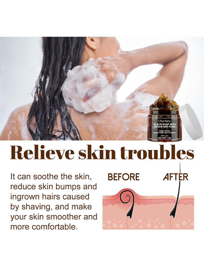 OceAura Zawina Morocco Black Beldi Soap, Black Soap With Argan And Rose, Zawina Morocco Body Scrub, Body Exfoliator Scrub, Moroccan Black Soap With Organic Argan, Beldi Soap, Black Moroccan Soap - Image 4