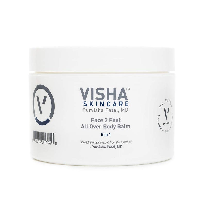 Visha Visha Skincare Face 2 Feet 5 in 1 All Over Body Balm Moisturizing and Soothing Relief Body Cream for Dry and Sensitive Skin with Shea Butter Minimizes Face and Beard Dryness and Flakiness 10oz