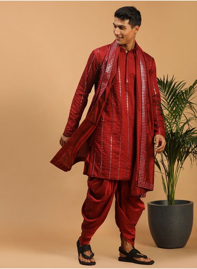 PRASHA - Men's Maroon Viscose Kurta and Dhoti Set - Image 1