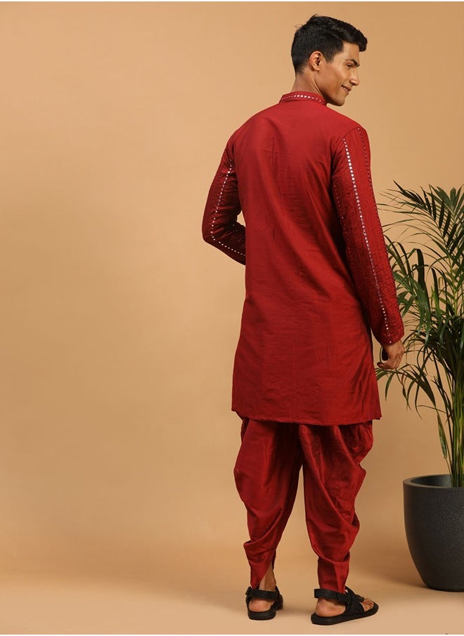 PRASHA - Men's Maroon Viscose Kurta and Dhoti Set - Image 1