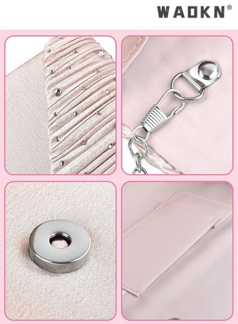 WAOKN Evening Bag Clutch Purse for Women Ladies, Small Sparkly Clutch Glitter Handbag Purse with Removable Chain for Formal Dress Bride Wedding Prom Party（apricot） - Image 2