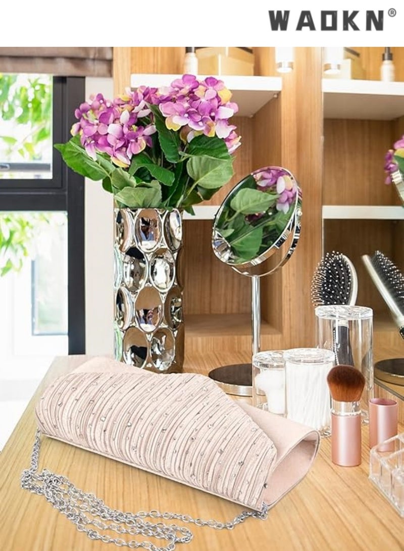 WAOKN Evening Bag Clutch Purse for Women Ladies, Small Sparkly Clutch Glitter Handbag Purse with Removable Chain for Formal Dress Bride Wedding Prom Party（apricot） - Image 5