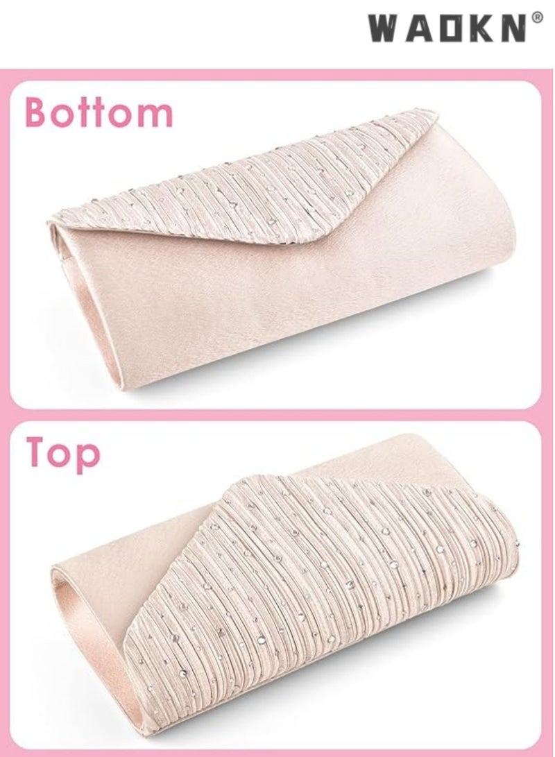 WAOKN Evening Bag Clutch Purse for Women Ladies, Small Sparkly Clutch Glitter Handbag Purse with Removable Chain for Formal Dress Bride Wedding Prom Party（apricot） - Image 4