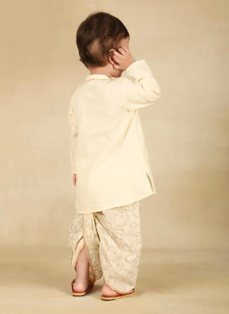 Fabindia White Cotton Blend Hand Block Printed 2Pc Dhoti Set