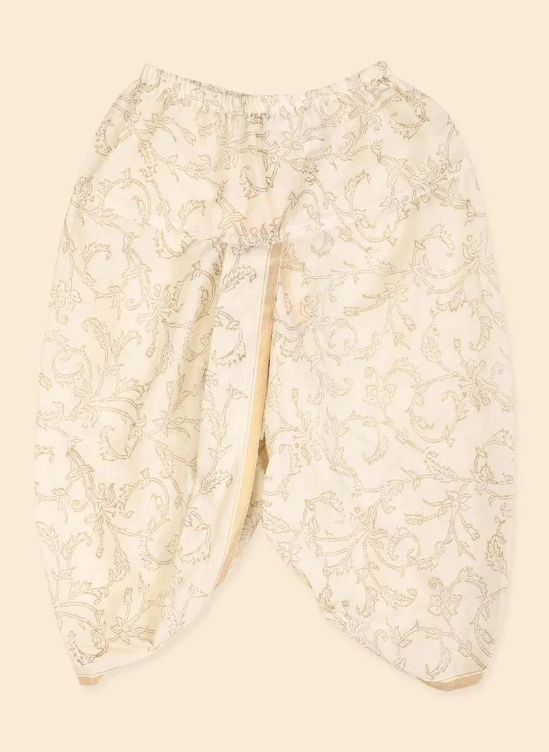 Fabindia White Cotton Blend Hand Block Printed 2Pc Dhoti Set