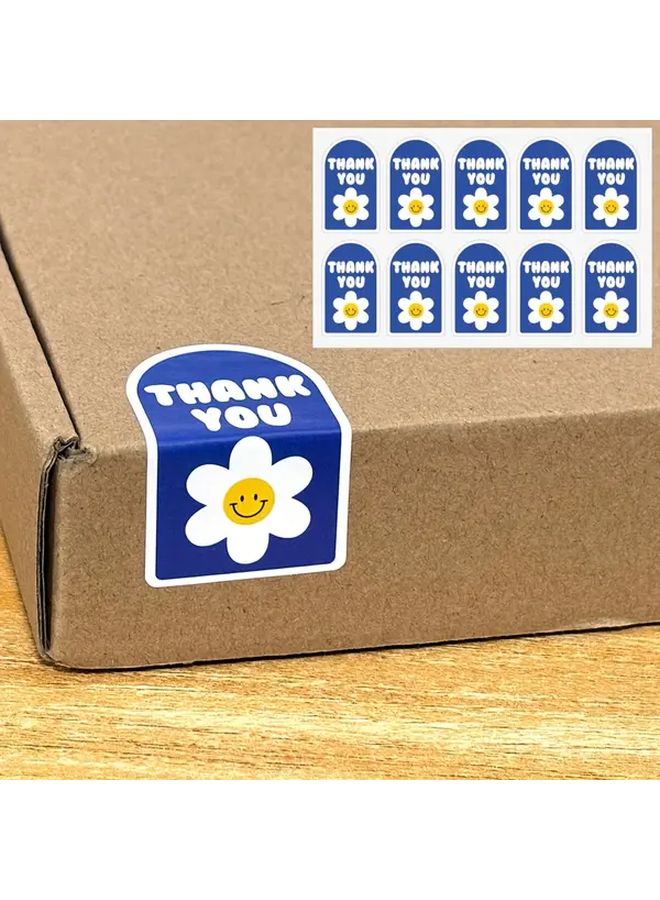 100pcs Cute Flower Thank You Stickers Graffiti Gift Box Sealing Non Dry Adhesive Packaging - Image 1