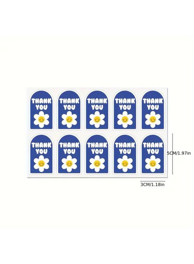 100pcs Cute Flower Thank You Stickers Graffiti Gift Box Sealing Non Dry Adhesive Packaging - Image 2