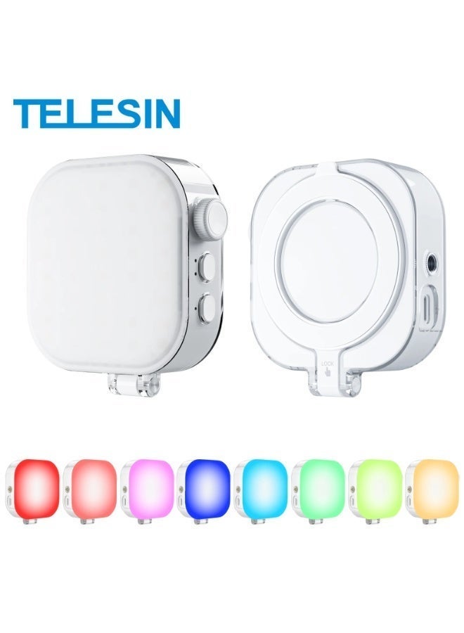 تيليسن مصباح تعبئة سيلفي مغناطيسي RGB من TELESIN – إضاءة LED صغيرة بـ 60 لمبة RGB، بطارية 2000mAh قابلة للشحن، حرارة لون 2500K–9000K، مثالي للتصوير والفيديو والبث المباشر – موديل P5-BGD-03 (أبيض) - Image 3