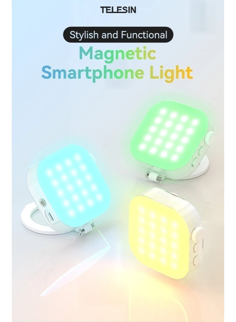 تيليسن مصباح تعبئة سيلفي مغناطيسي RGB من TELESIN – إضاءة LED صغيرة بـ 60 لمبة RGB، بطارية 2000mAh قابلة للشحن، حرارة لون 2500K–9000K، مثالي للتصوير والفيديو والبث المباشر – موديل P5-BGD-03 (أبيض) - Image 4