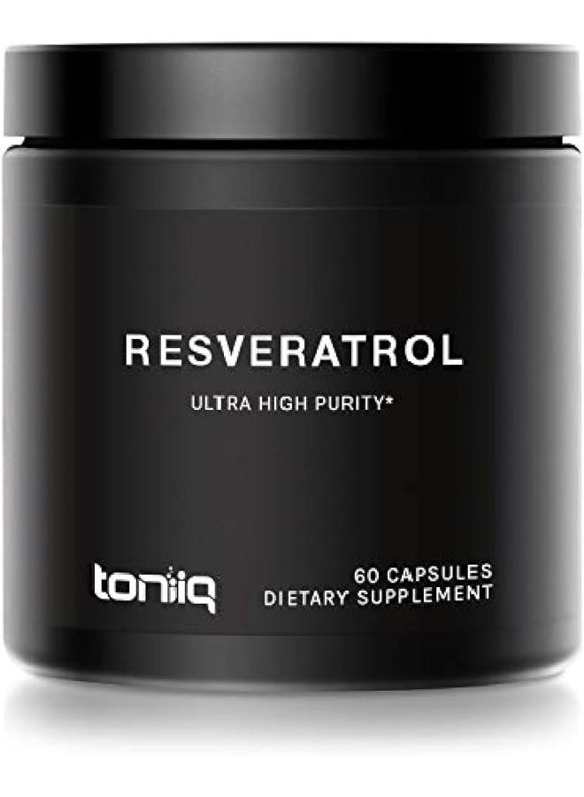 Toniiq Ultra High Purity Resveratrol Capsules - 98% Trans-Resveratrol - 60 Caps Reservatrol Supplement - Image 1