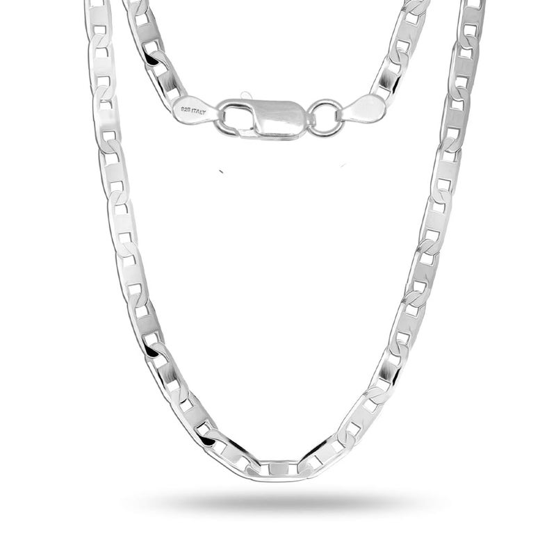 LeCalla 925 Sterling Silver BIS Hallmarked Italian 3 MM Diamond-Cut Solid Flat Mariner Link Chain Necklace for Men Women and Girls (16, 18, 20, 22, 24 Inches) - Image 1