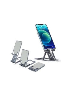 OUYoo OUYoo Foldable Cell Phone Stand Holder Aluminum Adjustable Height Nonslip Adhesive Portable Cellphone Cradle for Desk Office Table Home Travel Mobile Smartphone Compatible with tablets（Gray）  - Image 1