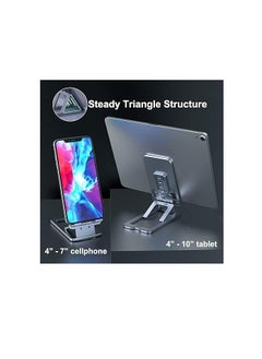 OUYoo OUYoo Foldable Cell Phone Stand Holder Aluminum Adjustable Height Nonslip Adhesive Portable Cellphone Cradle for Desk Office Table Home Travel Mobile Smartphone Compatible with tablets（Gray）  - Image 4