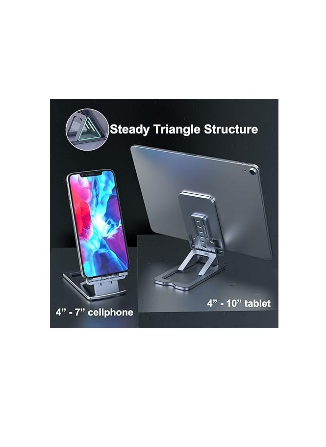 OUYoo OUYoo Foldable Cell Phone Stand Holder Aluminum Adjustable Height Nonslip Adhesive Portable Cellphone Cradle for Desk Office Table Home Travel Mobile Smartphone Compatible with tablets（Gray）  - Image 4