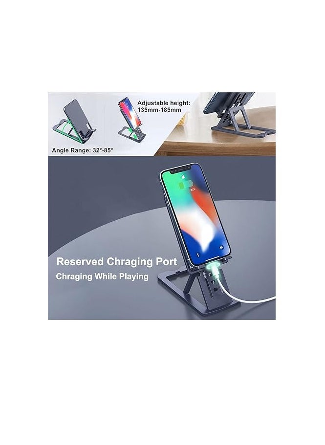 OUYoo - OUYoo Foldable Cell Phone Stand Holder Aluminum Adjustable Height Nonslip Adhesive Portable Cellphone Cradle for Desk Office Table Home Travel Mobile Smartphone Compatible with tablets（Gray） - Image 1